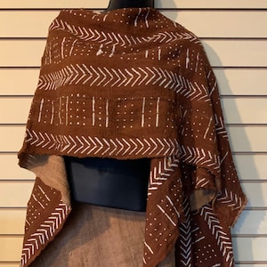 Brown  Mudcloth Shawl, African Shawl, African Wrap, Ethnic Cape, Ethic Shawl, Ethic Wrap, African Cape Bogolan Shawl, Bogolan Wrap