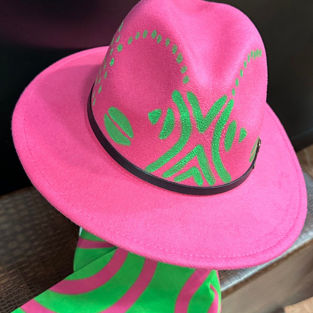 Pink and Green Fedora, Pink and Green Hat Etsy