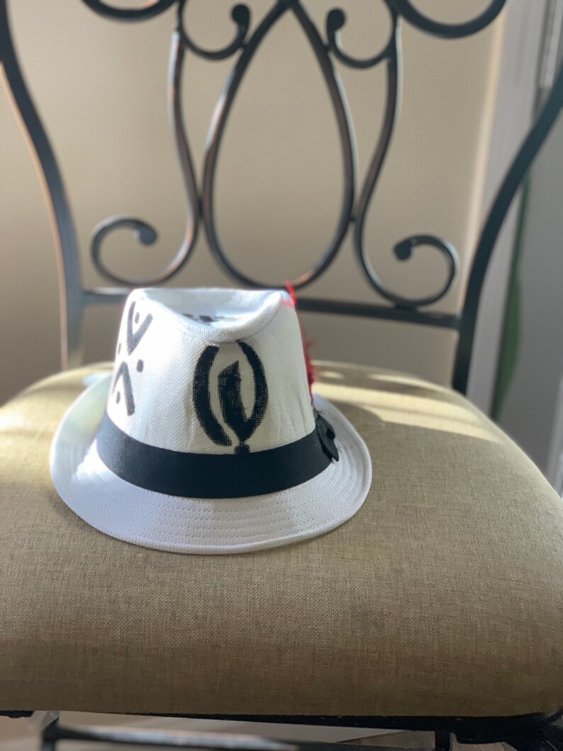 Women Hat Men Hats African Fedora Hand Painted Fedora White And Black Fedora