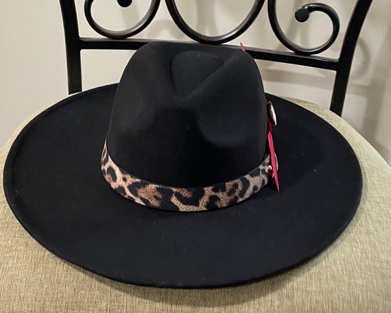 Wide Brim Black Men Fedora , Women Fedora, Black Leopard  display picture 3
