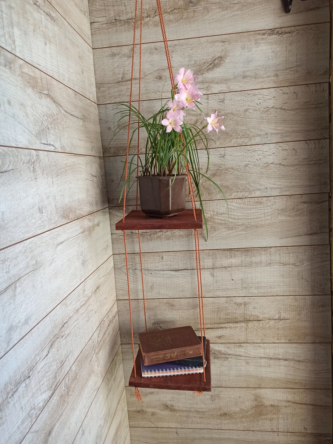 Wood hanging shelves Corner plant hanger Corner bookshelf Etsy