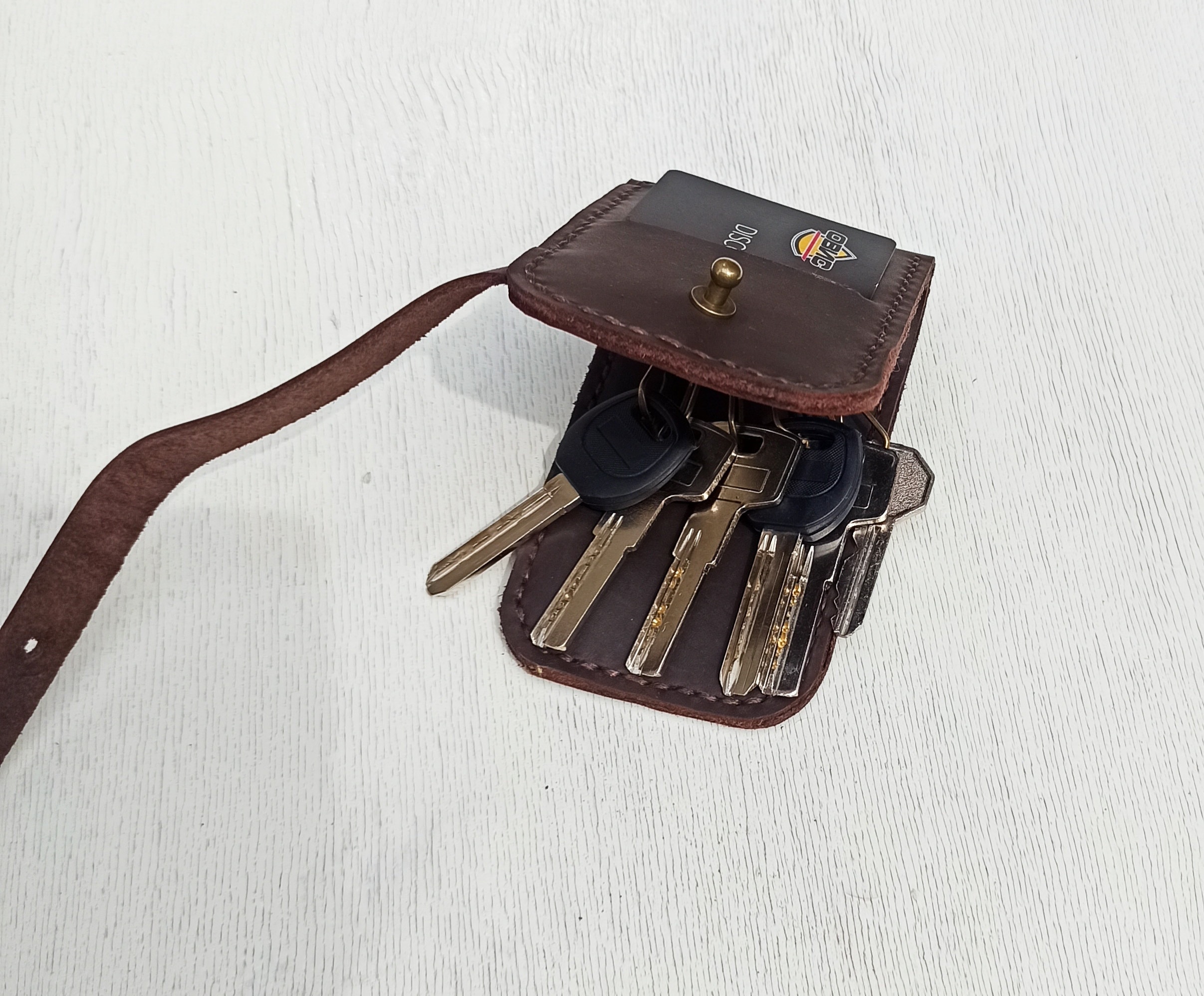 Leather Keychain Wallet Keychain Card Holder Key Case Etsy