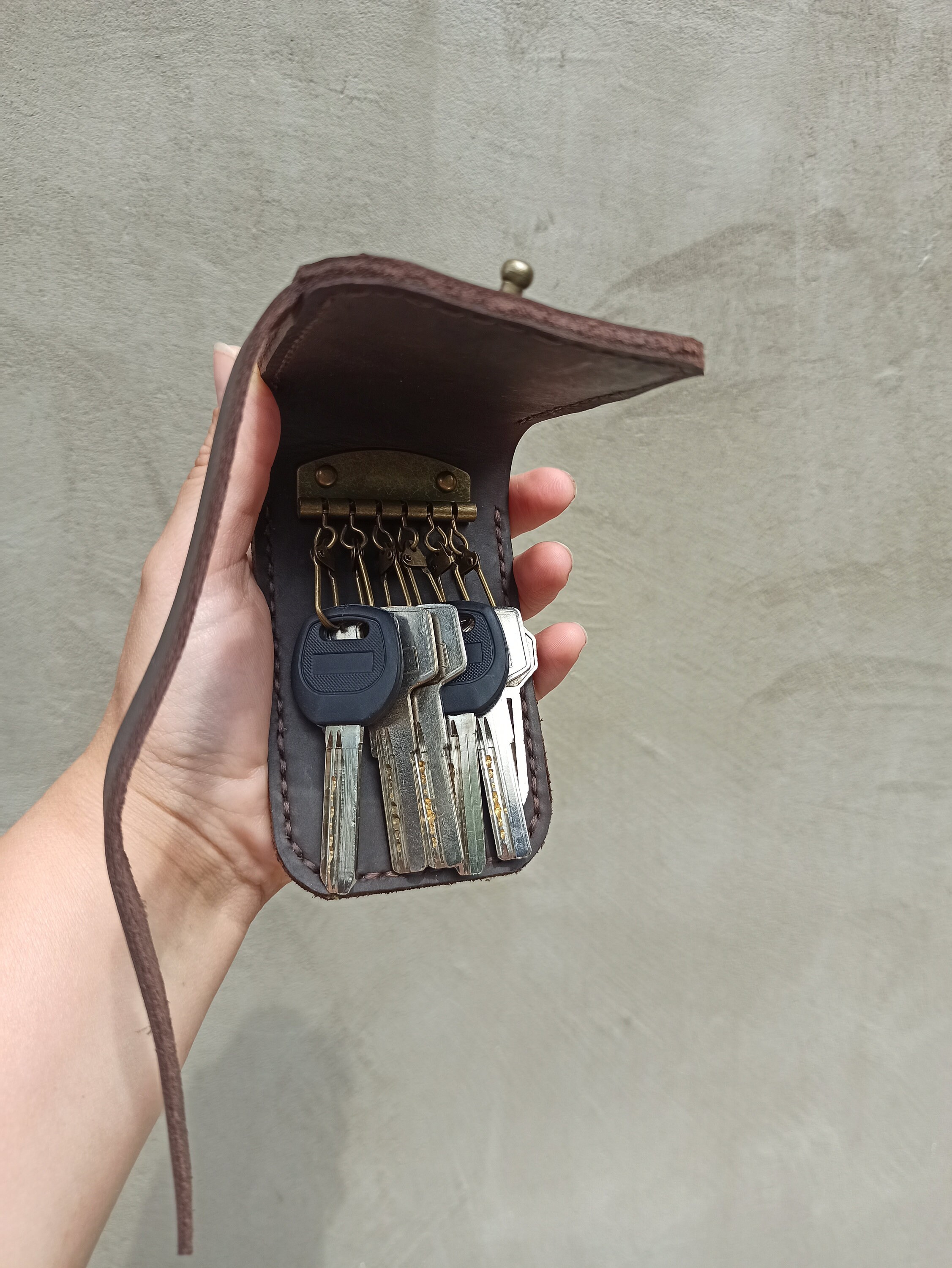 Leather Keychain Wallet Keychain Card Holder Key Case Etsy