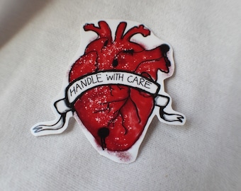 handle with care heart sticker/packaging sticker/self care sticker/heart sticker/anatomy sticker/graffiti vinyl sticker