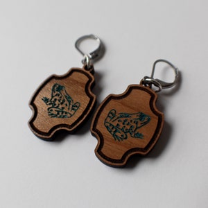 frog earrings/wood earrings/wooden frog earrings/hand painted earrings/free shipping