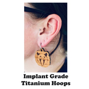 opossum earrings/implant grade titanium/titanium earrings/wood earrings/animal jewelry/opossum jewelry/free shipping