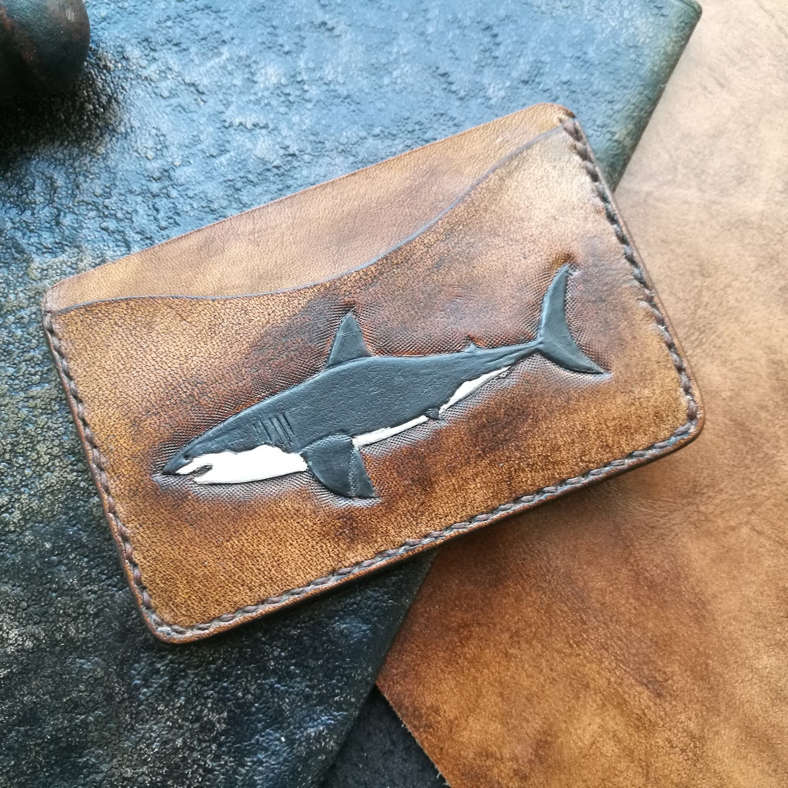 Shark wallet for men fish wallet Leather card wallet Shark Etsy