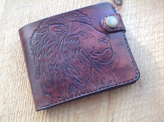 carved wallet mens gift knight shield wallet lion wallet lion leather wallet leather wallet Hand-tooled leather wallet tooled wallet