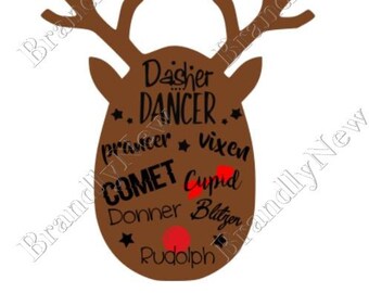Reindeer Names Reindeer Head Design / SVG - PNG - JPEG Download / File for Cricut or Silhouette