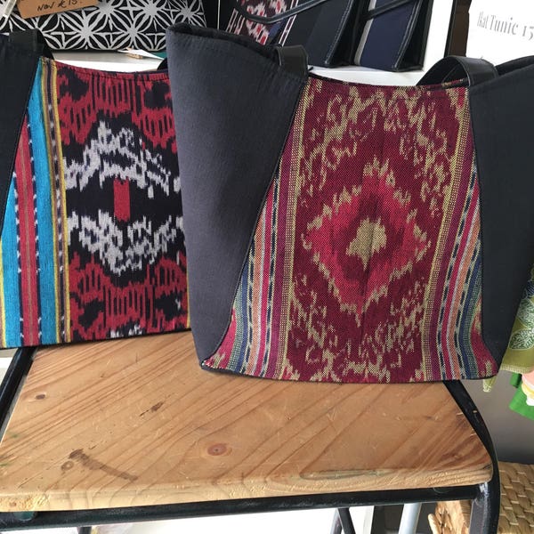 Jepara Ikat Shopper -tote bag-shopper bag-women's purse-women's gift-Indonesian ikat-handwoven fabric-ethnic bag
