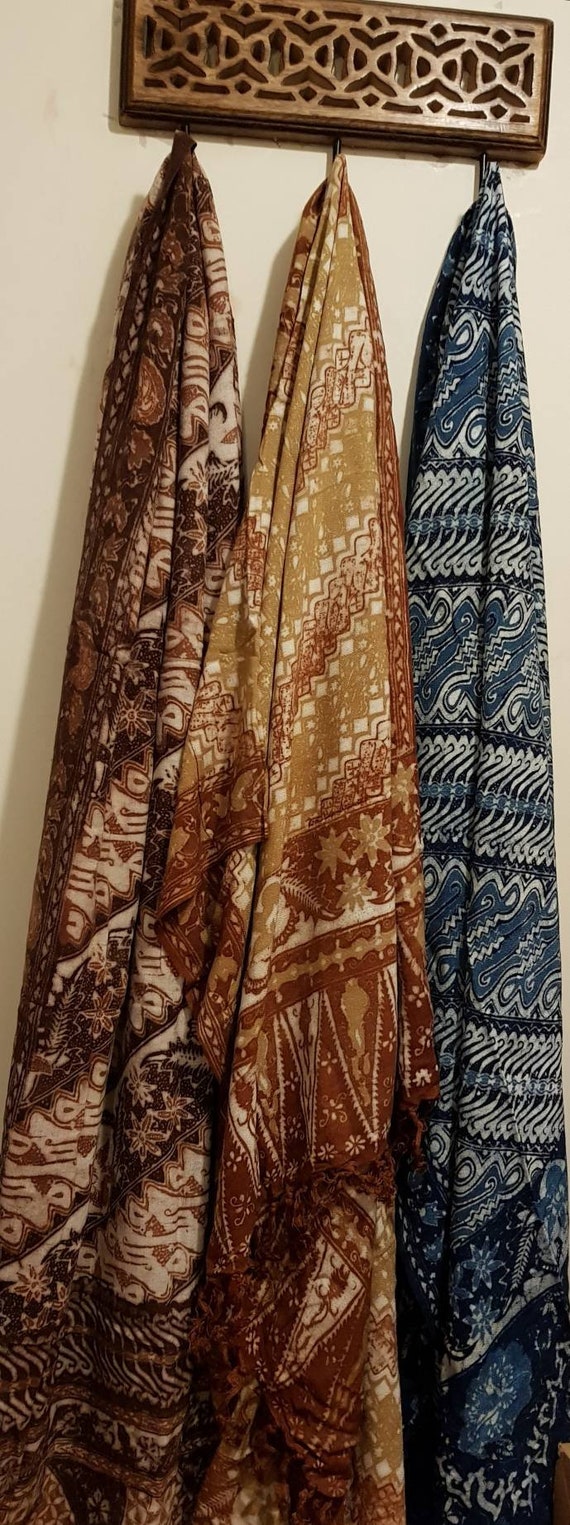 Batik Natural Dye Cotton Scarf handprinted -handblock printed -Indonesian  print unisex scarf -Father's Day gift- scarf for men or women