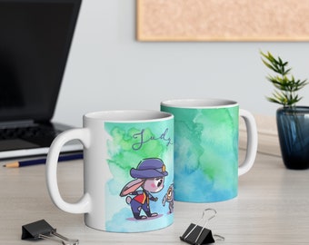 Judy y bebé Finnick linda taza de cerámica 11oz, Zootopia, Disney Princess.
