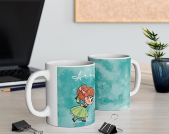 Anna cute Ceramic Mug 11oz, Frozen mug, Disney princesses' mug, Anna and Elsa cute design mug.