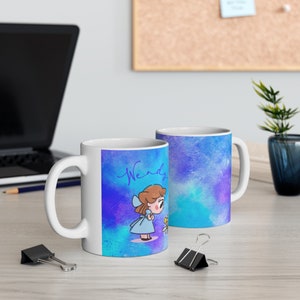Wendy Darling and Tinker Bell cute Ceramic Mug 11oz, Peter Pan, Wendy baby and Tinker Bell, Disney Princess.