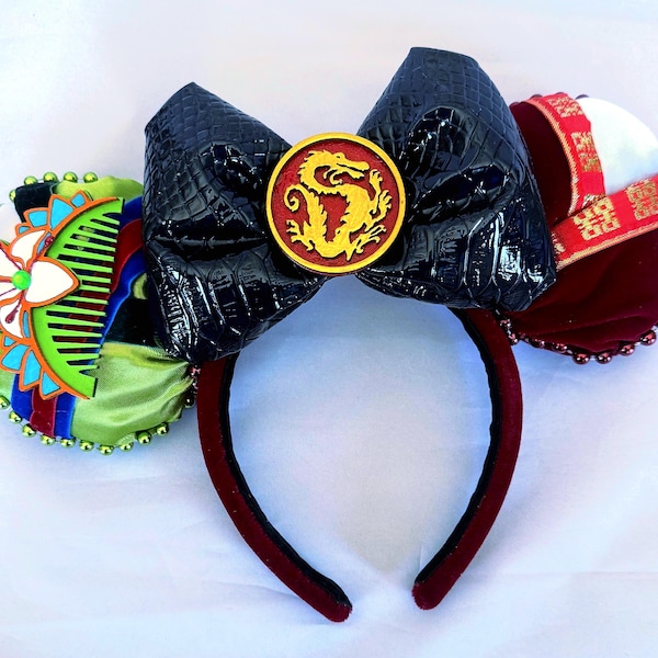 Mulan Inspired Mickey Ears Princess Theme Park Ears Handmade Disney Park Outfit Headband.