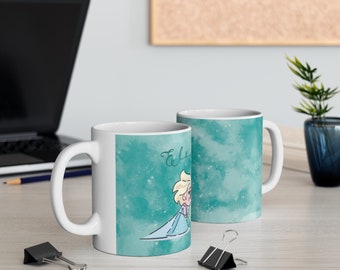 Uroczy ceramiczny kubek Elsa i Olaf 11 uncji, uroczy kubek z Krainą Lodu, bobasy Elsa i Olaf, księżniczki Disneya.