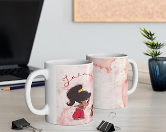 Jasmine and Rajah cute Ceramic Mug 11oz, Jasmine and Rajah mug, Aladdin, Disney Princess.