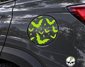 Bats Gas Cap Car Decal – Gothic Star and Bat Vinyl Sticker for Cars, Trucks, and SUVs | Spooky Waterproof Car Accessory