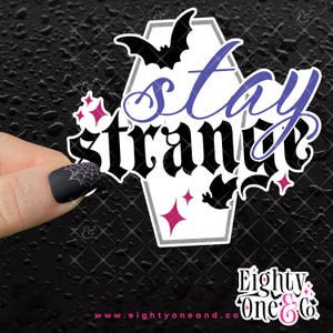 Stay Strange Vinyl Decal, Spooky Coffin Sticker, Waterproof Bats Sticker, Stars Decal, Halloween Decoration