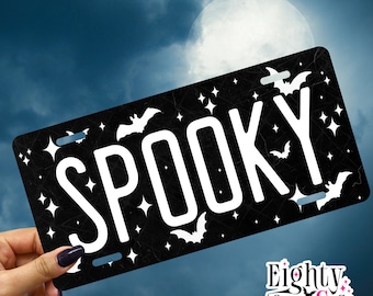 Spooky Distressed Metal License Plate with Bats and Stars gift for Halloween lovers