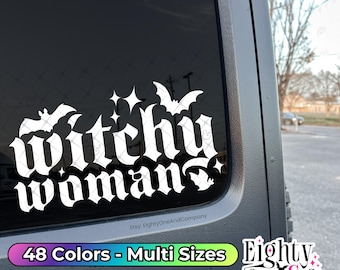 Witchy Woman, Spooky Babe, Spooky Bitch, Spooky Decal, goth car accessories, spooky car accents, bats decal, witchy decals, spooky sticker