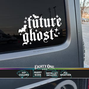 Future Ghost Decal, Bats And Stars Car Sticker - Gothic Accent For Goth Parents, Subtle Spooky Touch | Smooth Surface
