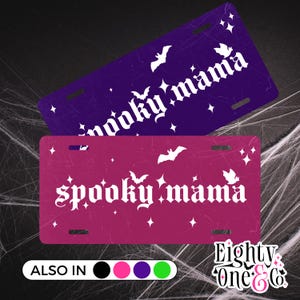 Spooky Mama Vanity Plate – Gothic Font with Bats & Stars (4 Color Options)