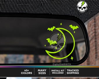 Pegatina gótica para coche con diseño de luna creciente, murciélagos y estrellas, accesorio espeluznante para vehículos.