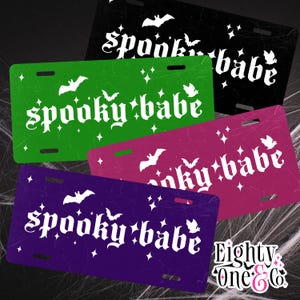 Gothic Vanity Plate, Spooky Babe License Plate, Vintage Distressed Bat Car Tag, Stars & Bats Decor Sign, Halloween Gothic Home Decor, Witchy