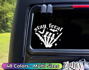 Stay Feral, Spooky Babe, Spooky Bitch, Spooky Decal, goth car accessories, spooky car accents, bats decal, witchy decals, spooky car sticker