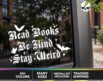 Lee libros, sé amable, mantente diferente. Vinilo decorativo para exteriores. Vinilo para coche con diseño de libro.