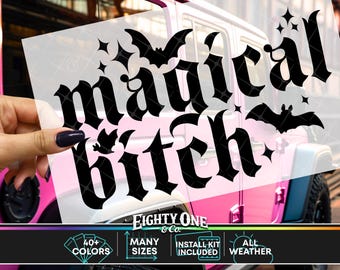 Magical Bitch, Spooky Babe, Spooky Bitch, Spooky Decal, goth car accessories, spooky car accents, bats decal, witchy decals, spooky, gothic