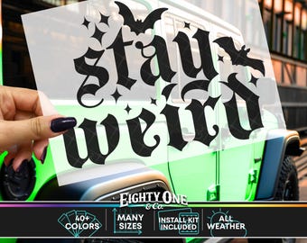 Stay Weird Sticker, Spooky Babe, Spooky Seasons, Spooky Decal, goth car accessories, bats decal, spooky car sticker, stay spooky sticker