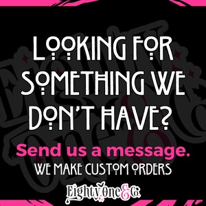 a pink and black poster with the words looking for something we don't have