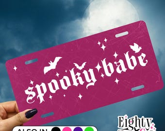 Spooky Babe Halloween Car Vanity Plate – Gothic Car Tag in 4 Colors