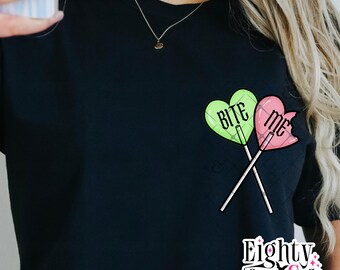 Bite Me valloween tee anti-valentine galentines day shirt cute goth shirt singles shirt break up t shirt love is for suckers goth valentine