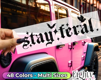 Stay Feral, Spooky Babe, Spooky Bitch, Spooky Decal, goth car accessories, spooky car accents, bats decal, witchy decals, spooky car sticker