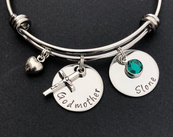 Bracciale Argento Per Madrina, Con Ciondolo In Acciaio Inox, Regalo Per Battesimo, Cresima, Natale, Festa Della Mamma