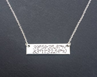 Latitude and Longitude Necklace - Custom Coordinates Necklace - Gifts For Her - Location Necklace - Wedding Fifth Anniversary Gifts