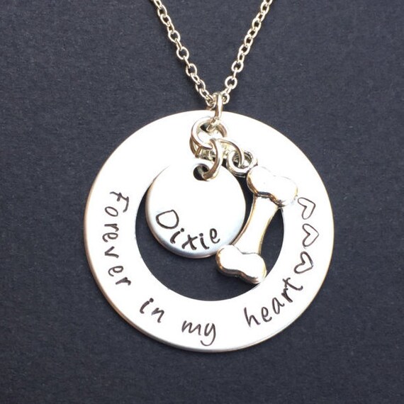 Forever in My Heart Pet Memorial Jewelry Hand Stamped Dog Remembrance Necklace Dog Bone Charm Etsy