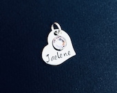 Add on name heart charm - add on 3 4 inch heart tag with birthstone - additional name with birthstone - personalized stainless steel charm