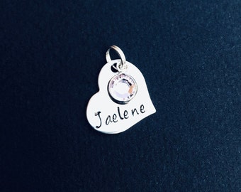 Add on name heart charm - add on 3/4 inch heart tag with birthstone - additional name with birthstone - personalized stainless steel charm