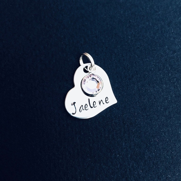 Add on name heart charm - add on 3/4 inch heart tag with birthstone - additional name with birthstone - personalized stainless steel charm