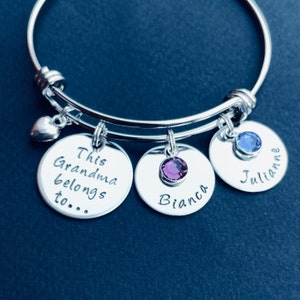 Gift for Grandma - Handstamped Mom or Grandma or Aunt Bracelet - Bangle Bracelet - Grandma Jewelry - This grandma belongs to - Personalized