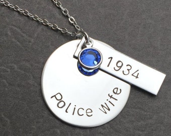 Hand stamped jewelry-personalized jewelry-Police Wife- Sheriff Wife-Deputy Wife-Trooper Wife-Army Wife
