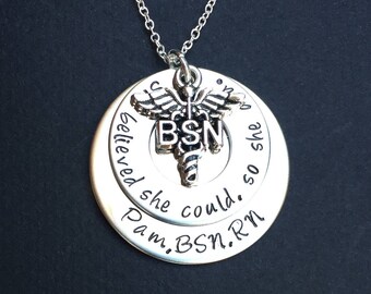 RN LPN necklace - Personalized Nursing necklace - Registered Nurse - She believed she could so she did - Nursing Student - Nurse Graduate