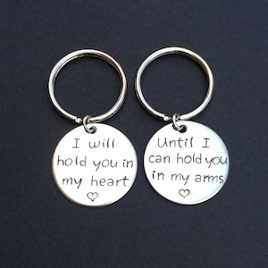 I will hold you in my heart - LDR going away Love - going away gift - deployment matching set - Long Distance Relationship Hand Stamped set
