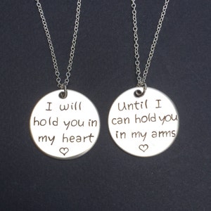 I will hold you in my heart - LDR going away Love - going away gift - deployment matching set - Long Distance Relationship Hand Stamped set