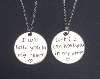 I will hold you in my heart - LDR going away Love - going away gift - deployment matching set - Long Distance Relationship Hand Stamped set