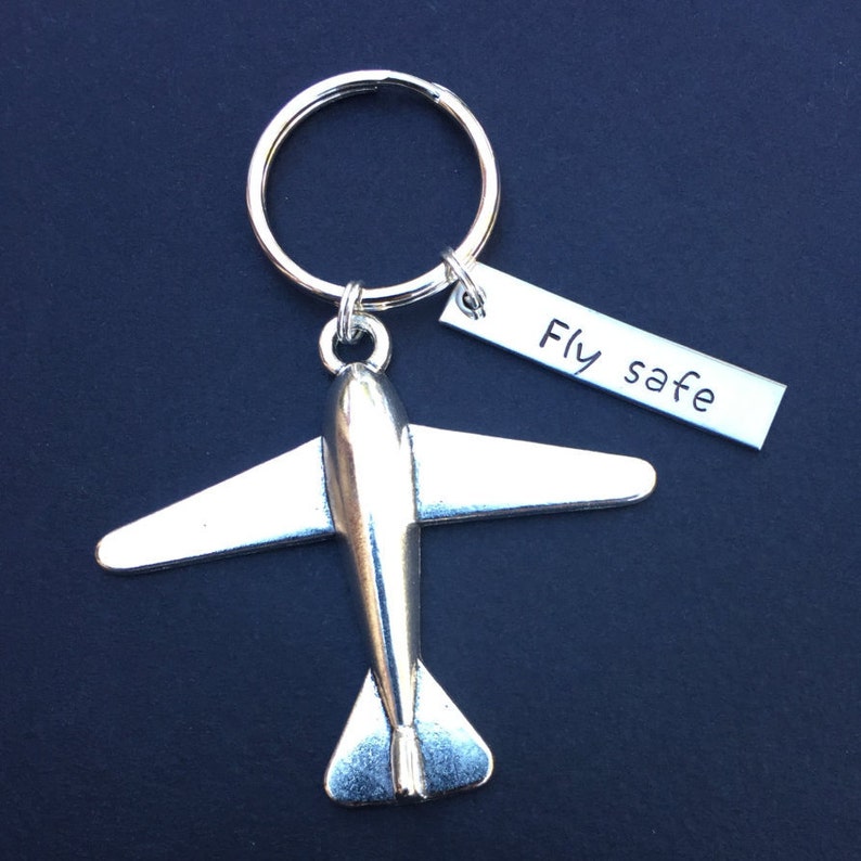 Fly Safe Keychain Pilot Gift Airplane Keychain Airplane Etsy